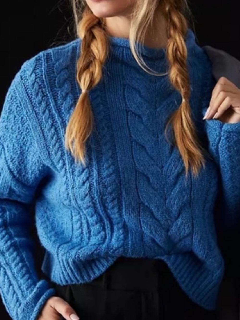 Anthropologie Pilcro Blue Cable Knit Cropped Sweater
